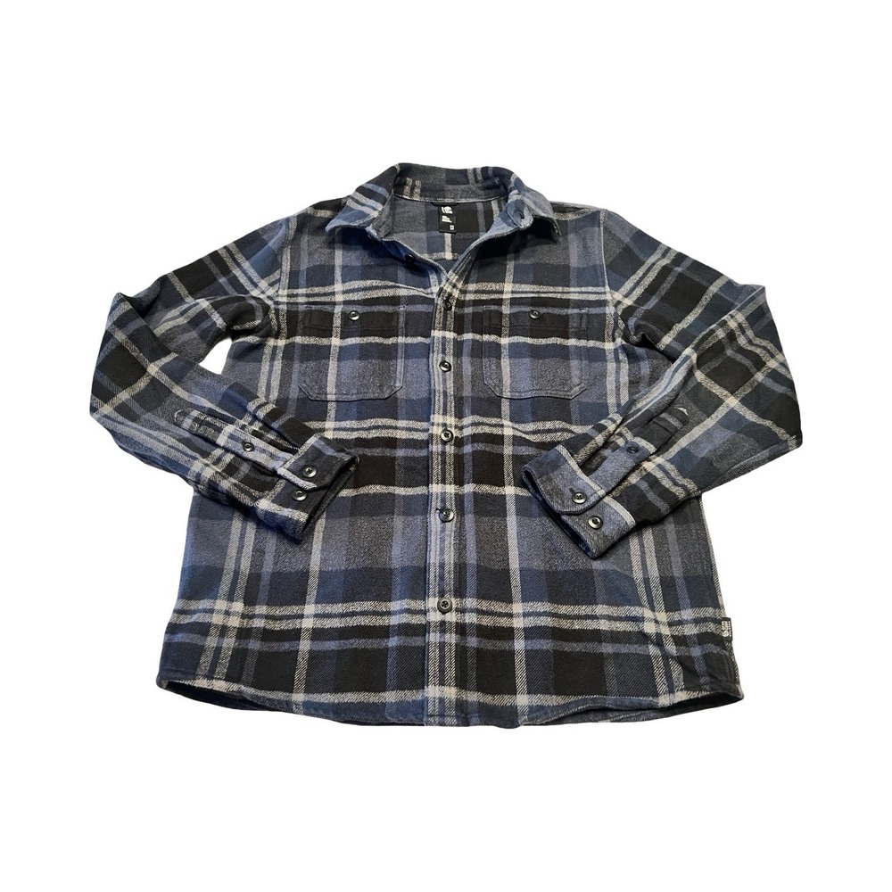 Mountain Hardwear Mens Blue Black Plaid Organic Cotton Flannel Shirt Size Medium